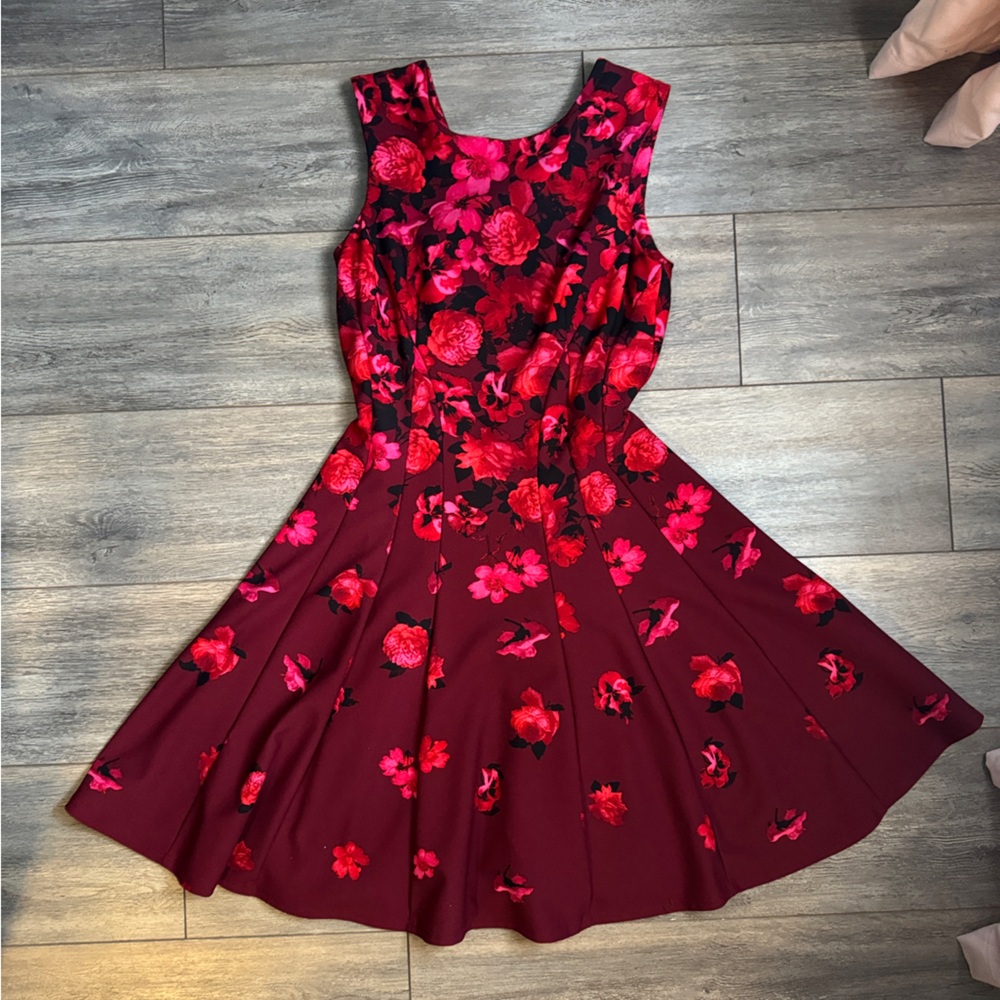 Floral Sleeveless Dress in Red and Pink